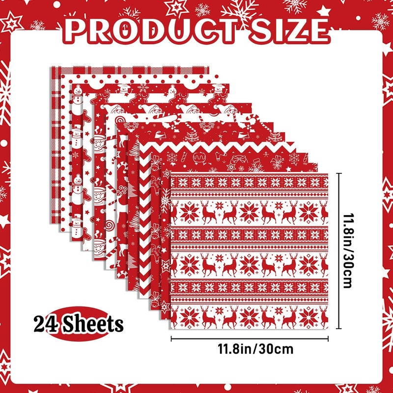 Feivando 24 Sheets Christmas Scrapbook Paper 12'' × 12'' Double-Sided Xmas Red Pattern Paper Decorative Art Cardstock for Holiday DIY Crafts Card Making Scrapbook Supplies - Image 2